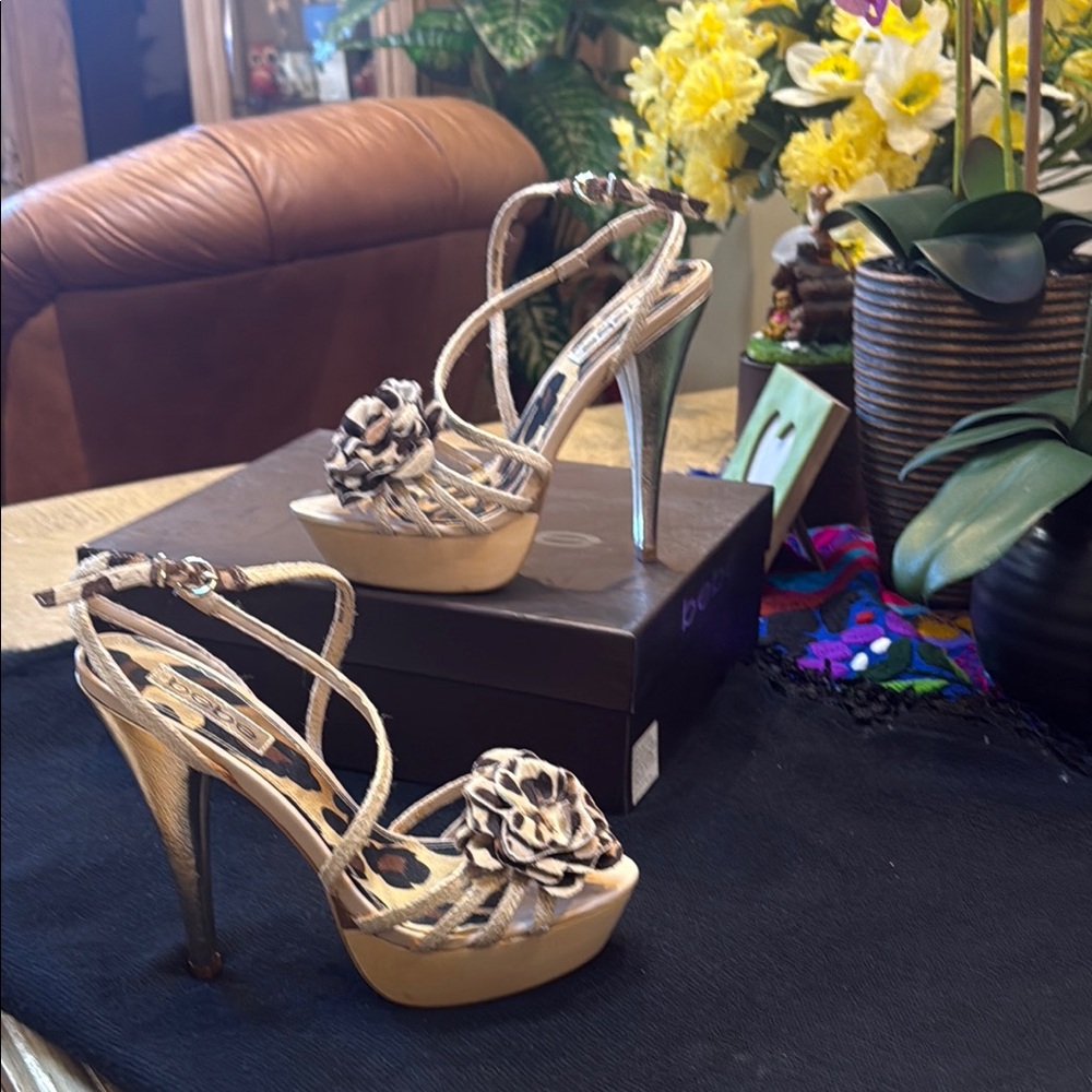 Bebe leopard flower Deena  heels